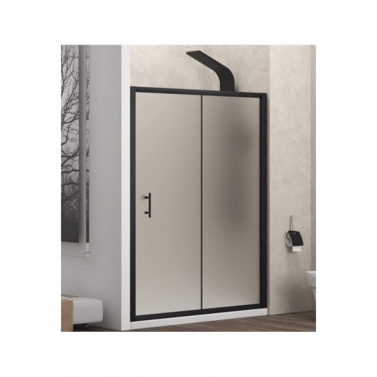 Ευθύγραμμη Καμπίνα Ντουζιέρας Flora Nero 500 Karag 140x190cm Σατινέ με Κρύσταλλο Ασφαλείας Μαύρη