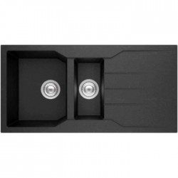 Νεροχύτης Γρανιτένιος Ένθετος Sanitec Ultra Granite 802 (100X50) Grafite (Ανθρακί-Μαύρος) Βαρέως Τύπου με 1Γούρνα, 1 Γουρνάκι και Μαξιλάρι