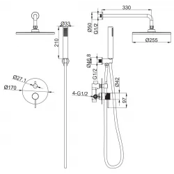 Outlet Σετ Εντοιχισμού Με Μίκτη 2 Εξόδων Xenon με Βραχίονα Tοίχου XEN 16010 N Μαύρο Ματ