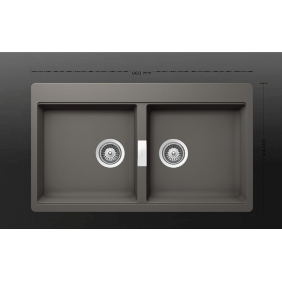 Ένθετος Νεροχύτης 86x50cm Schock Cristadur Mono 15295-1442 Silverstone (Γκρι) με 2 Γούρνες