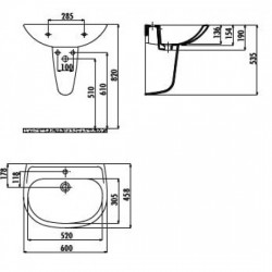 Νιπτήρας Μπάνιου Λευκός Πορσελάνης Creavit SD060 ΚΑΙ SD260 Apollo 60X45X19 cm Οβάλ Επιτοίχιος Κρεμαστός με Ημικολώνα