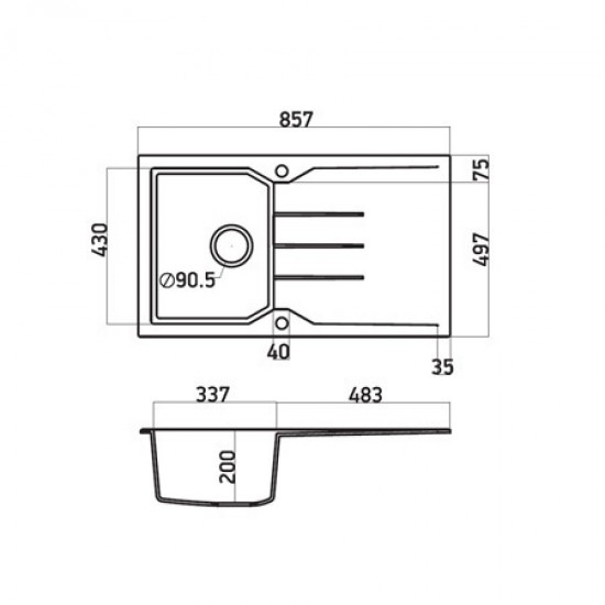 Νεροχύτης Γρανιτένιος Ένθετος Sanitec Ultra Granite 805 86 1B 1D (86X50) Βαρέως Τύπου Graphite