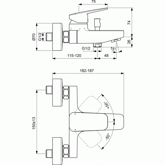 Μπαταρία Λουτρού Αναμεικτική Ideal Standard Ceraplan BD256AA Χρωμέ
