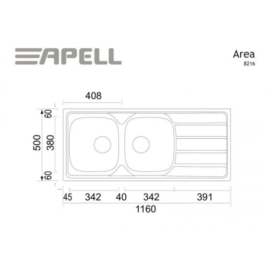 Νεροχύτης Ένθετος Apell Area 8216-110 116x50 Inox Σατινέ Νεροχύτης Ένθετος Apell Area 8216-110 116x50 Inox Σατινέ