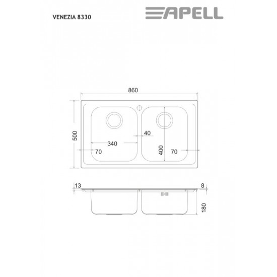 Νεροχύτης Ένθετος Apell Anniversario 8330-112 86x50 Inox Σαγρέ Νεροχύτης Ένθετος Apell Anniversario 8330-112 86x50 Inox Σαγρέ