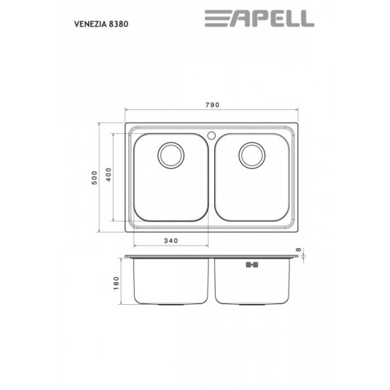 Νεροχύτης Ένθετος Apell Anniversario 8380-112 79x50 Inox Σαγρέ Νεροχύτης Ένθετος Apell Anniversario 8380-112 79x50 Inox Σαγρέ