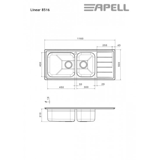 Νεροχύτης Ένθετος Apell Linear 8516-110 116x50 Inox Σατινέ Νεροχύτης Ένθετος Apell Linear 8516-110 116x50 Inox Σατινέ