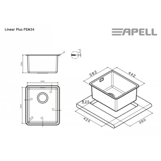 Νεροχύτης Υποκαθήμενος Apell Linear Plus FEM34-110 37.6x43.6 Inox Σατινέ Νεροχύτης Υποκαθήμενος Apell Linear Plus FEM34-110 37.6x43.6 Inox Σατινέ