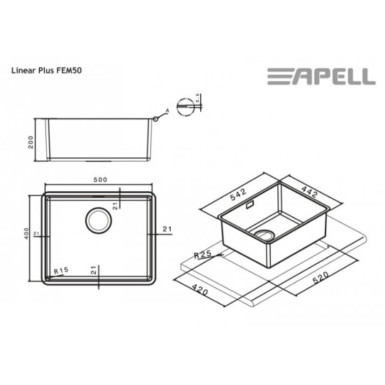 Νεροχύτης Υποκαθήμενος Apell Linear Plus FEM50-110 53.8x43.8 Inox Σατινέ Νεροχύτης Υποκαθήμενος Apell Linear Plus FEM50-110 53.8x43.8 Inox Σατινέ