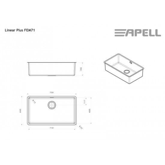 Νεροχύτης Υποκαθήμενος Apell Linear Plus FEM71-110 75x44 Inox Σατινέ Νεροχύτης Υποκαθήμενος Apell Linear Plus FEM71-110 75x44 Inox Σατινέ