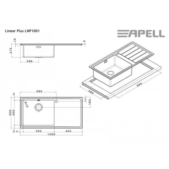 Νεροχύτης Ένθετος Apell Linear Plus LNP1001 R-110 100x50 Inox Σατινέ Νεροχύτης Ένθετος Apell Linear Plus LNP1001 R-110 100x50 Inox Σατινέ