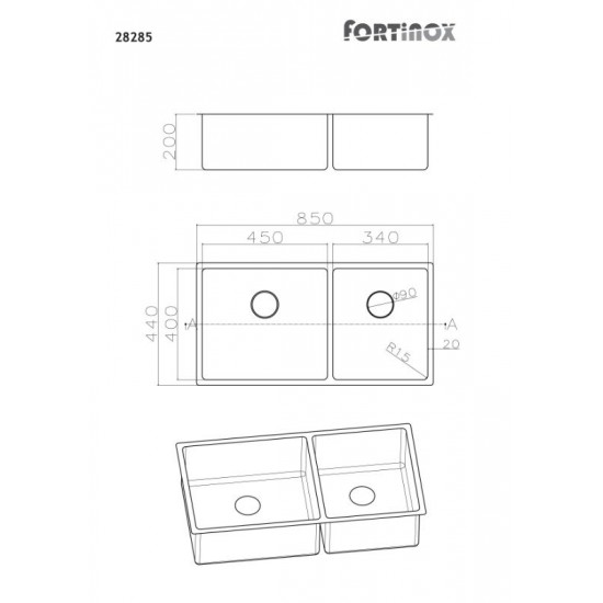 Νεροχύτης Υποκαθήμενος Fortinox Scuadro 28285-110 85x44 Inox Σατινέ