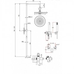 Στήλη Ντουζ 2 Εξόδων Tonda Black Matt 145065-400 Μαύρο Ματ 83-144 εκ. (Μπαταρία, Κολώνα Ρυθμιζόμενου Ύψους, Κεφαλή Ντουζ Φ20, Τηλέφωνο Anticalcare με Στήριγμα και PVC Σπιράλ 1,5 μ)