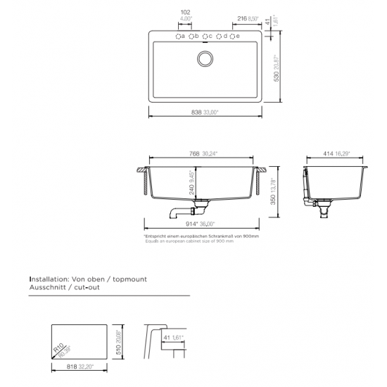 Ένθετος Νεροχύτης 83,8x53cm Schock Cristadur Mono 15090-1442 Silverstone (Γκρι)