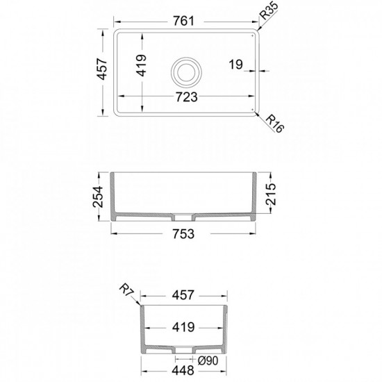 Νεροχύτης Κουζίνας Πορσελάνης 1602 Jasmine Matt 76x46cm Vintage με 1 Μεγάλη Ενιαία Γούρνα