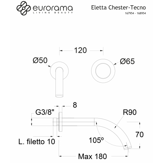 Outlet Μπαταρία Νιπτήρος Eletta Tecno Εντοιχιζόμενη 167954-100 Χρωμέ