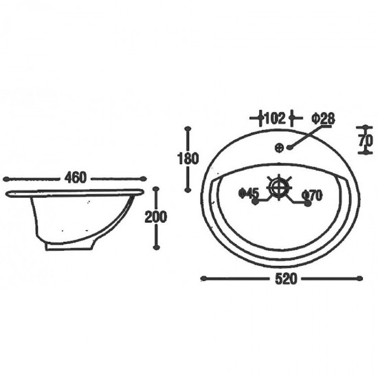 Νιπτήρας Ένθετος 52Χ46 Huida York 17-5347 Οβάλ Λευκός