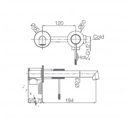 Μπαταρία Νιπτήρος Εντοιχιζόμενη Μικτική IMEX LINE GLD038/NQ Νίκελ Ματ