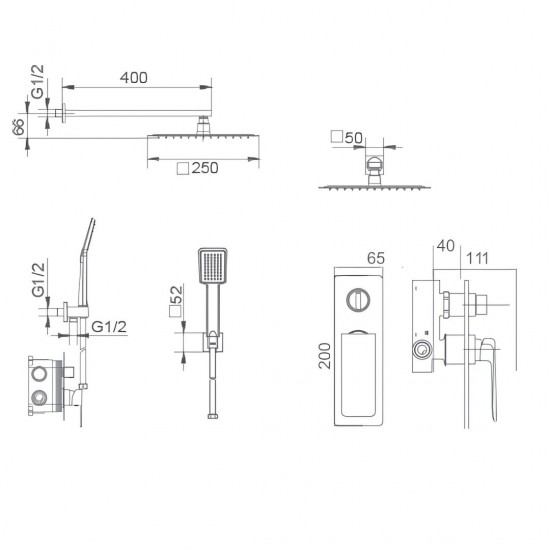 Μπαταρία Σετ με Σύστημα Μίκτη Εντοιχισμού 2 Εξόδων IMEX FIYI GPF016/NG Μαύρο Ματ