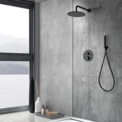 Μπαταρία Σετ με Σύστημα Μίκτη Εντοιχισμού 2 Εξόδων IMEX GENOVA GTG053/NG Θερμοστατική Μαύρο Ματ