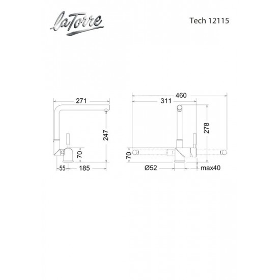 Μπαταρία Κουζίνας Σπαστή για Παράθυρο La Torre Tech 12115-110 Inox