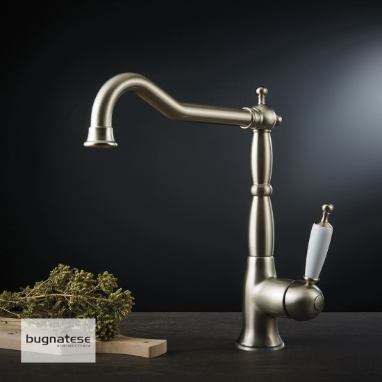Μπαταρία Κουζίνας Πάγκου Αναμεικτική Bugnatese Oxford 6382-110 Με Μακρύ Περιστρεφόμενο Ρουξούνι Inox