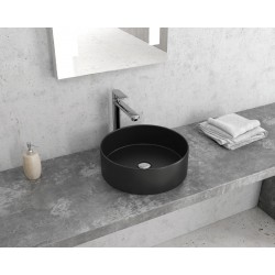 Νιπτήρας Μπάνιου Μαύρος Ματ Πορσελάνης Karag LT 3134 Black Matt Επικαθήμενος 35,5 x 35,5 εκ. Κυκλικός χωρίς Οπή για Βρύση και χωρίς τρύπα Υπερχείλισης