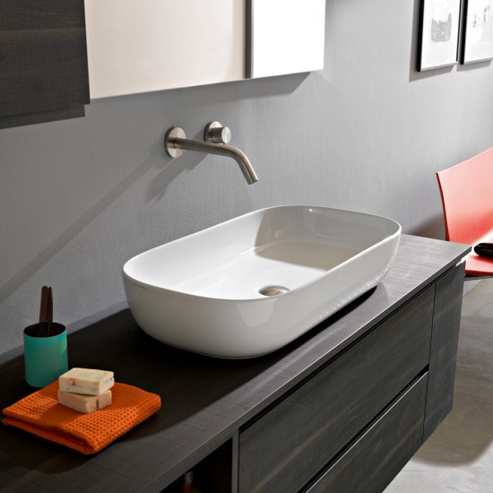 Επικαθήμενος Νιπτήρας Πορσελάνης Scarabeo Glam 76 x 39 εκ. με Αντιμικροβιακή Επίστρωση 1803-300 Λευκός