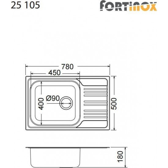 Ένθετος Νεροχύτης 78x50cm Inox Σατινέ Λείος Fortinox Valley 25105 Ένθετος Νεροχύτης 78x50cm Inox Σατινέ Λείος Fortinox Valley 25105