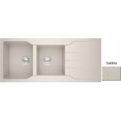 Νεροχύτης Γρανιτένιος Ένθετος Sanitec Ultra Granite 801 2B 1D (116X50) Sabbia (Μπεζ) Βαρέως Τύπου με 2 Γούρνες και Μαξιλάρι