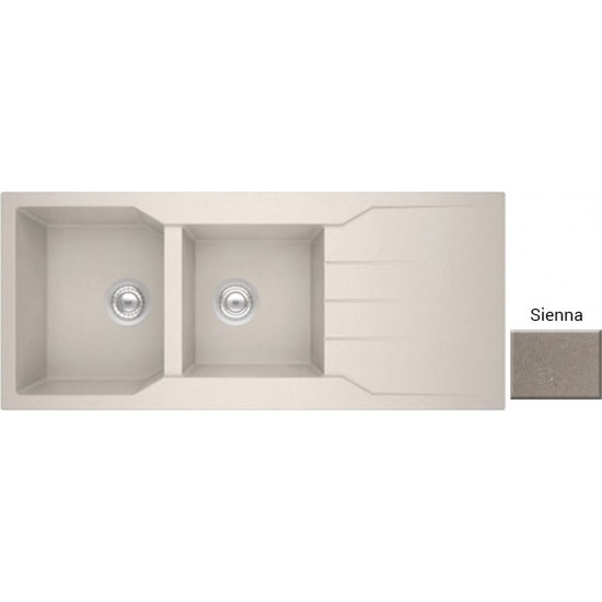 Νεροχύτης Γρανιτένιος Ένθετος Sanitec Ultra Granite 801 2B 1D (116X50) Sienna (Καφέ) Βαρέως Τύπου με 2 Γούρνες και Μαξιλάρι