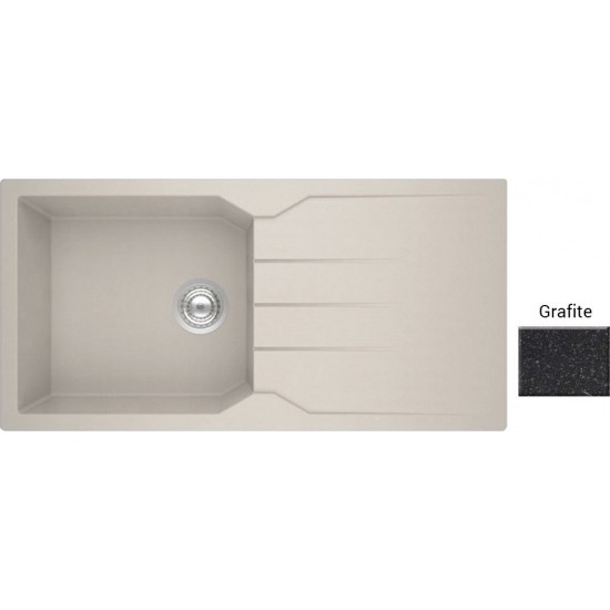 Νεροχύτης Γρανιτένιος Sanitec Ultra Granite Τετραγωνισμένος 811 1B 1D (100X50)  Grafite (Ανθρακί-Μαύρο) Βαρέως Τύπου με 1 Μεγάλη Γούρνα και Μαξιλάρι