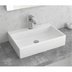 Νιπτήρας Μπάνιου Λευκός Πορσελάνης Karag LT2082 51.5 x 36cm Τετραγωνισμένος Επικαθήμενος χωρίς Υπερχείλιση με Οπή για Βρύση