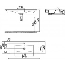 Νιπτήρας Μπάνιου Λευκός Πορσελάνης Creavit Slim SU120 Ένθετος Επίπλου 120,4 × 45 × 17,9 cm Τετραγωνισμένος Flat