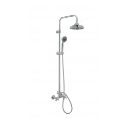 Στήλη Ντουζ Ορειχάλκινη Modea by Viospiral Retro Optimum 00-4351 Χρωμέ Κυκλική 2 Εξόδων με Μπαταρία με Πόμολα Vintage, Κολώνα 100-135 εκ Ρυθμιζόμενου Ύψους, Ανακλινόμενη Κεφαλή Nτους Φ22, Τηλέφωνο με Στήριγμα και Σπιράλ 