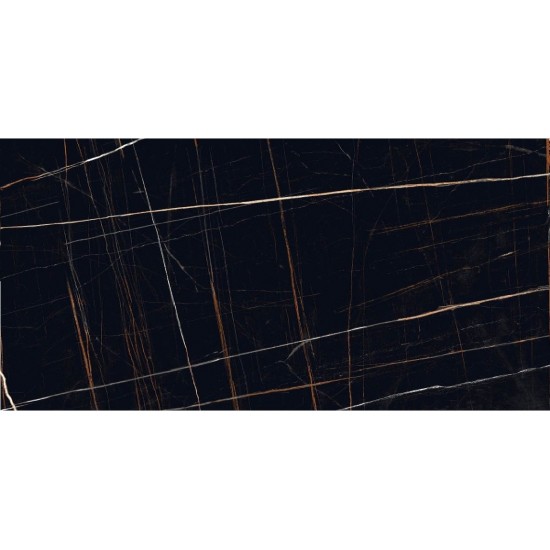 Πλακάκι Forest Black Meridien Karag 60x120 A' Full Lapato Γυαλιστερό Μαρμαριζέ Μαύρο