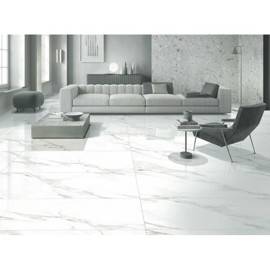 Πλακάκι Swan Satvario Karag 60x120 A' Full Lapato Γυαλιστερό Μαρμαριζέ Λευκό