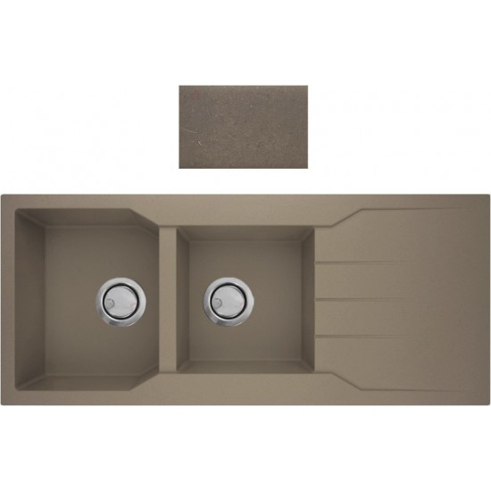 Νεροχύτης Γρανιτένιος Ένθετος Sanitec Ultra Granite 801 2B 1D (116X50) Sienna (Καφέ) Βαρέως Τύπου με 2 Γούρνες και Μαξιλάρι