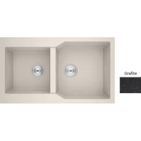 Νεροχύτης Γρανιτένιος Ένθετος Sanitec Ultra Granite 804 (86X50) Graphite Βαρέως Τύπου με 2 Ανισομερείς Γούρνες