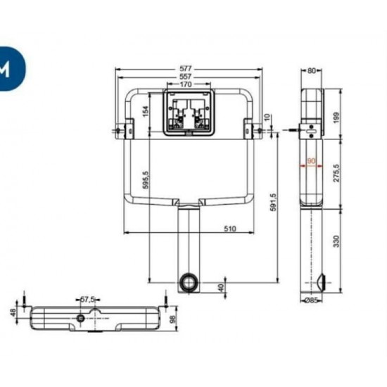 Καζανάκι Εντοιχιζόμενο SIAMP Vesro HT 11180-1 για Λεκάνες υψηλής Πίεσης Καζανάκι Εντοιχιζόμενο SIAMP Vesro HT 11180-1 για Λεκάνες υψηλής Πίεσης
