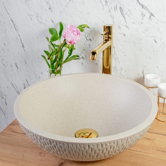 Νιπτήρας Επικαθήμενος από Γρανίτη Μπεζ Amber VGR1421T Laveo Φ41 εκ. 