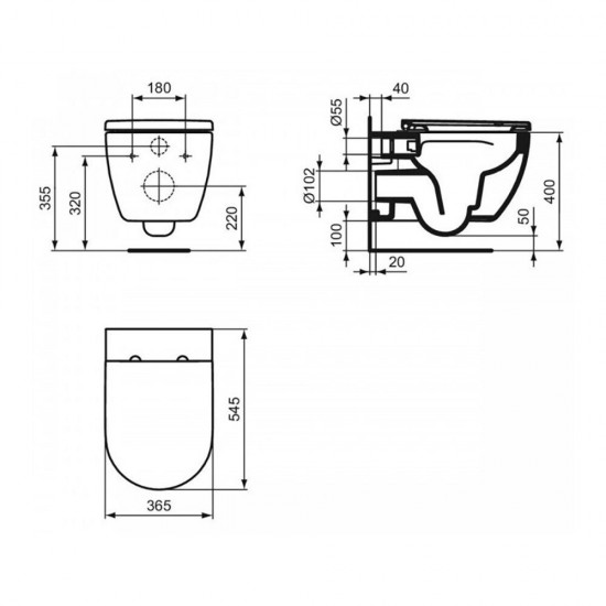 Λεκάνη Κρεμαστή Ideal Standard Elisse T569201 Rimless Λευκή Πορσελάνης 54,5 εκ. με Κάλυμμα Duroplast Slim Soft Close