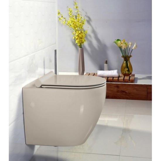 Λεκάνη Κρεμαστή Cerastyle City Rimless  019108-w-97 με Κάλυμμα Αντιβακτηριακό Slim Soft Close Πορσελάνης Cappucino (Μπεζ) Ματ