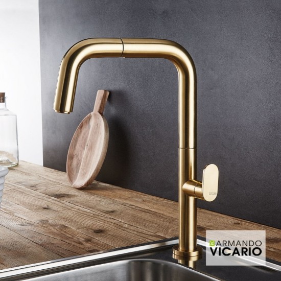 Μπαταρία Κουζίνας Armando Vicario Eva με Ντουζ 400746-201 Gold Brushed 