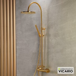 Στήλη Ντουζ 2 Εξόδων Armando Vicario Slim Brushed Gold 500065-201 Χρυσό (Μπαταρία, Κολώνα Ρυθμιζόμενου Ύψους, Ανακλινόμενη Κεφαλή Φ25, Τηλέφωνο με Στήριγμα και Άθραυστο Σπιράλ)