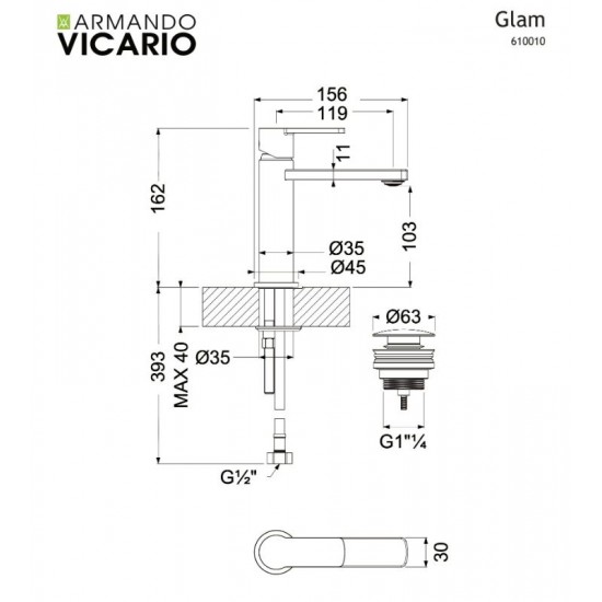 Μπαταρία Νιπτήρος Armando Vicario Glam 610010-400 Black Matt Με Βαλβίδα Clic-Clac Μπαταρία Νιπτήρος Armando Vicario Glam 610010-400 Black Matt Με Βαλβίδα Clic-Clac