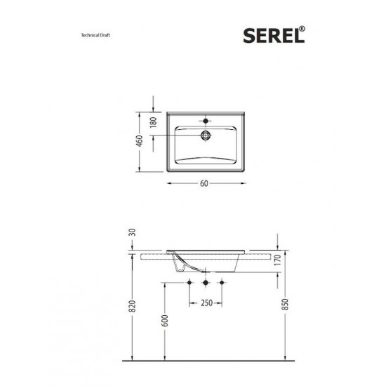 Επικαθήμενος Νιπτήρας Πορσελάνης Serel Slim 46 3001-300 60x46cm