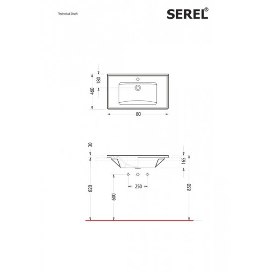 Επικαθήμενος Νιπτήρας Πορσελάνης Serel Slim 46 3035-300 80x46cm