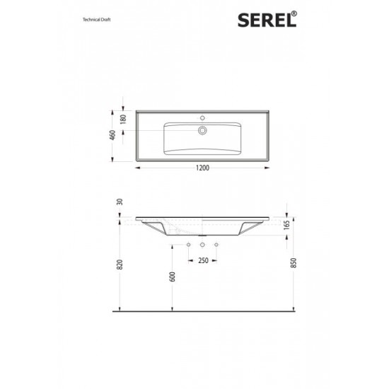 Επικαθήμενος Νιπτήρας Πορσελάνης Serel Slim 46 3039-300 120x46cm