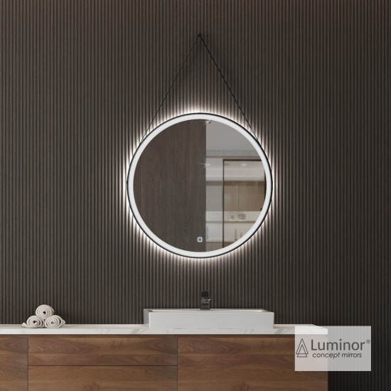 Φωτιζόμενος Καθρέπτης Μπάνιου Led Luminor FLY Φ60εκ Με Μαύρο Πλαίσιο Αλουμινίου, Δερμάτινο Ιμάντα Και Επιτοίχια Βάση Στήριξης FLY60 Φωτιζόμενος Καθρέπτης Μπάνιου Led Luminor FLY Φ60εκ Με Μαύρο Πλαίσιο Αλουμινίου, Δερμάτινο Ιμάντα Και Επιτοίχια Βάση Στήριξης FLY60